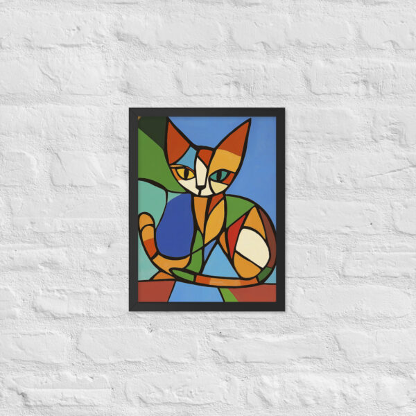 Brown Cubist Cat - Framed Giclee'