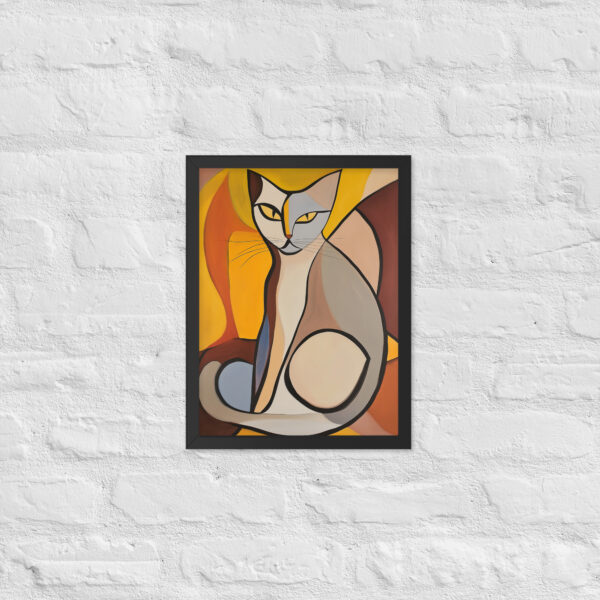 Cream Cubist Cat - Framed Giclee'