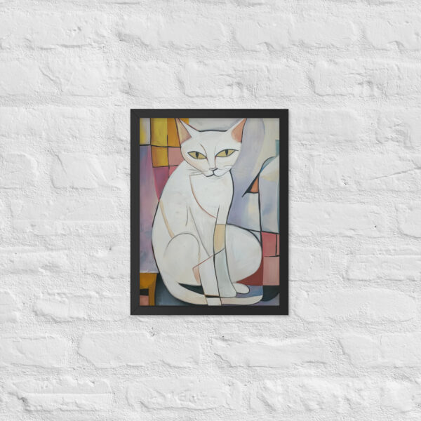 White Cubist Cat - Framed Giclee'