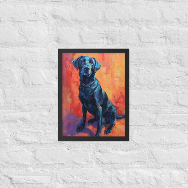 Black Lab on Red - Framed Giclee'
