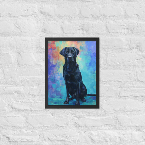 Black Lab on Blue - Framed Giclee'