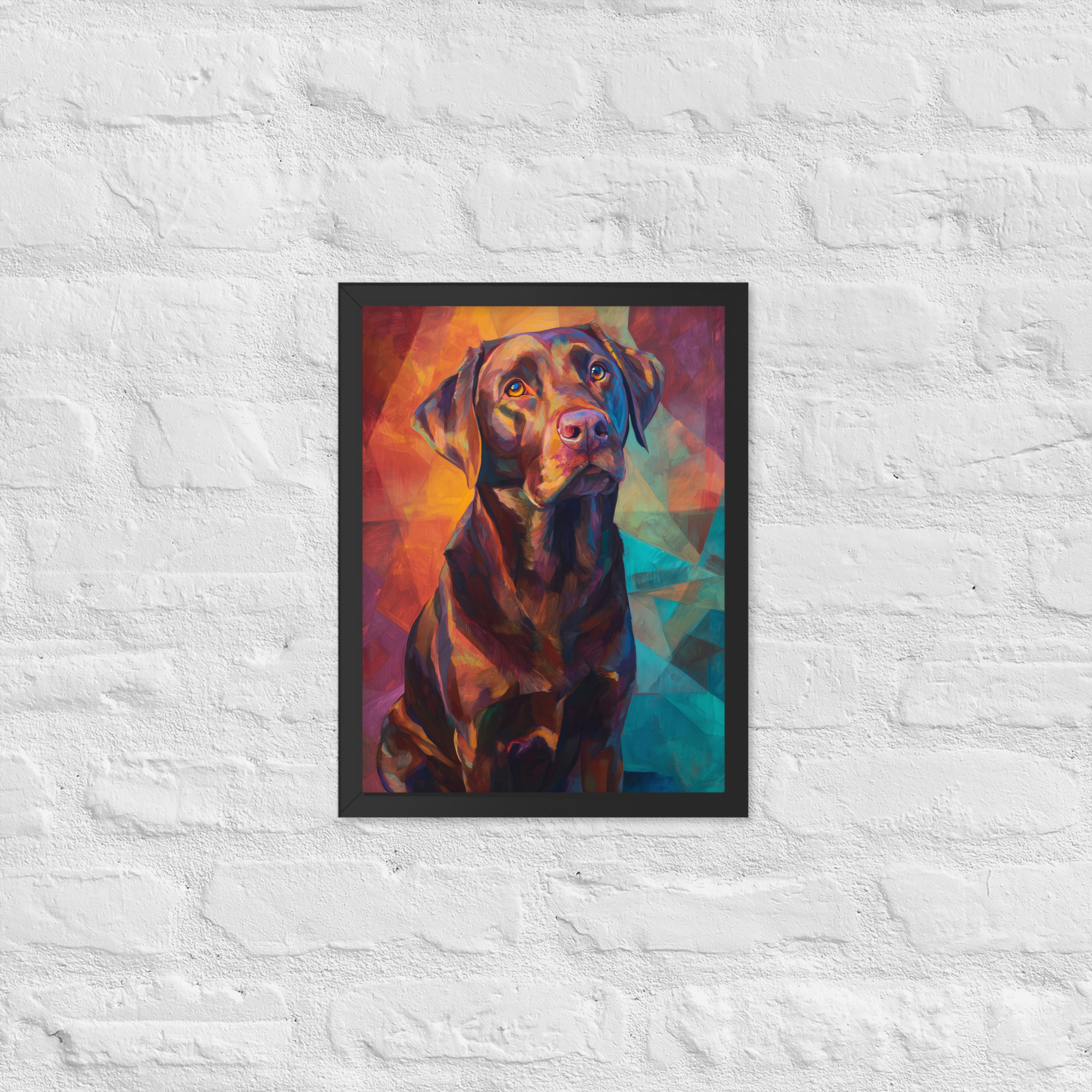 Brown Lab on Red - Framed Giclee'