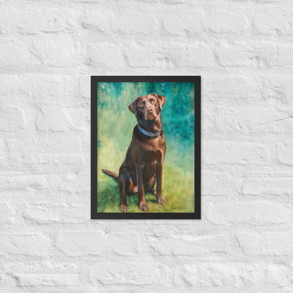 Brown Lab on Blue - Framed Giclee'