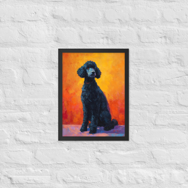 Black Poodle on Orange - Framed Giclee'
