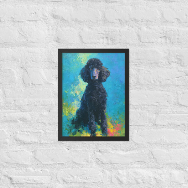 Black Poodle on Blue - Framed Giclee'