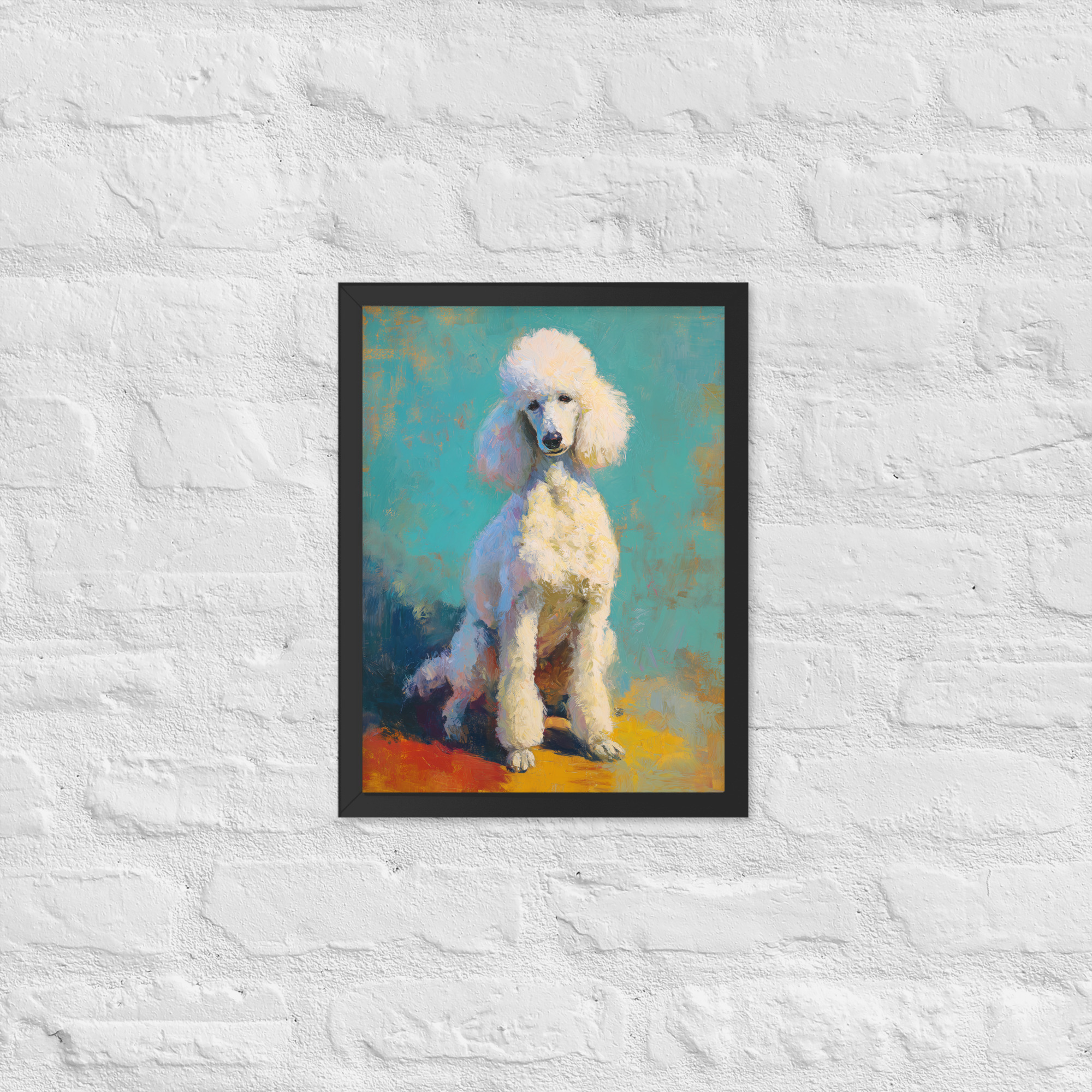 White Poodle on Blue - Framed Giclee'
