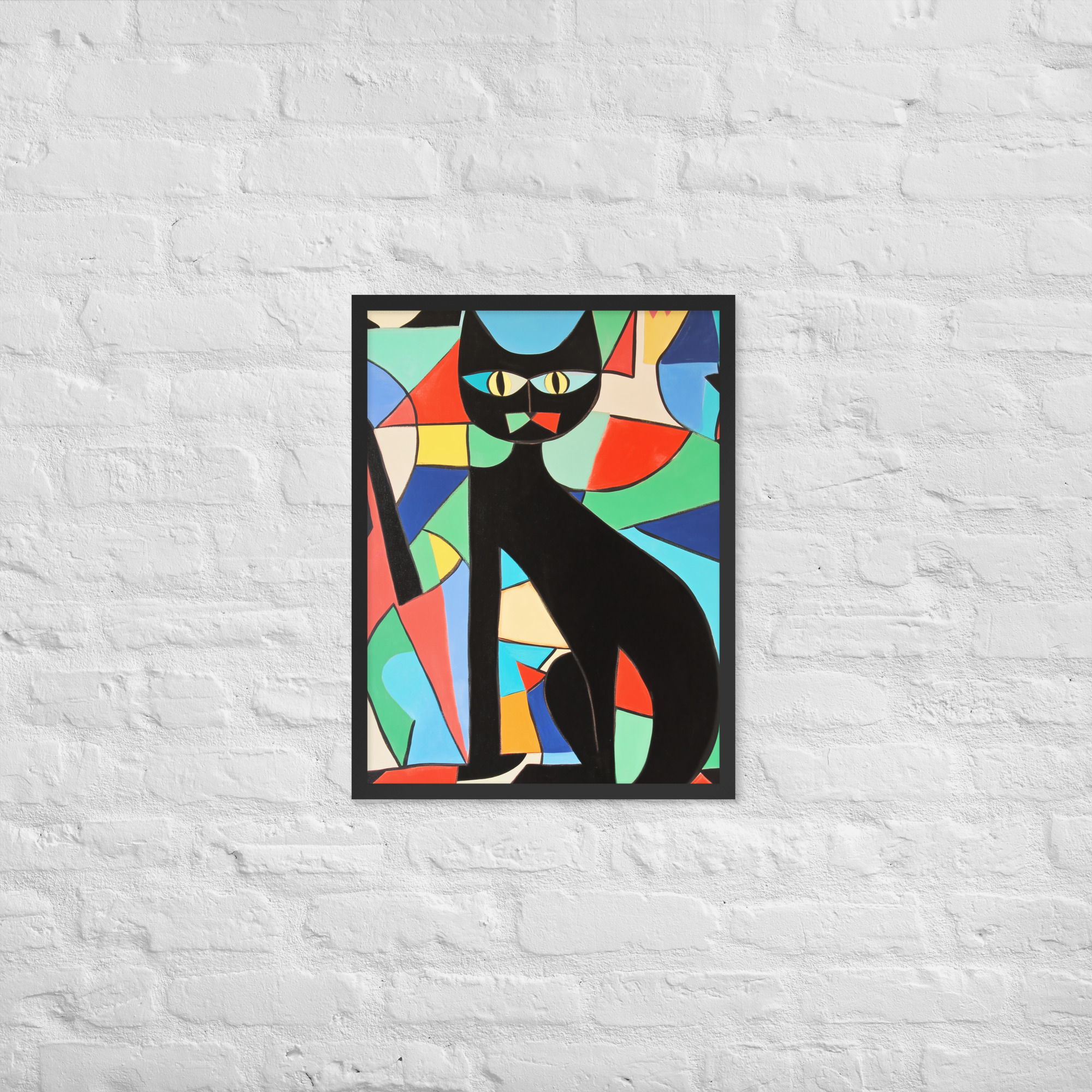 Black Cubist Cat - Framed Giclee'