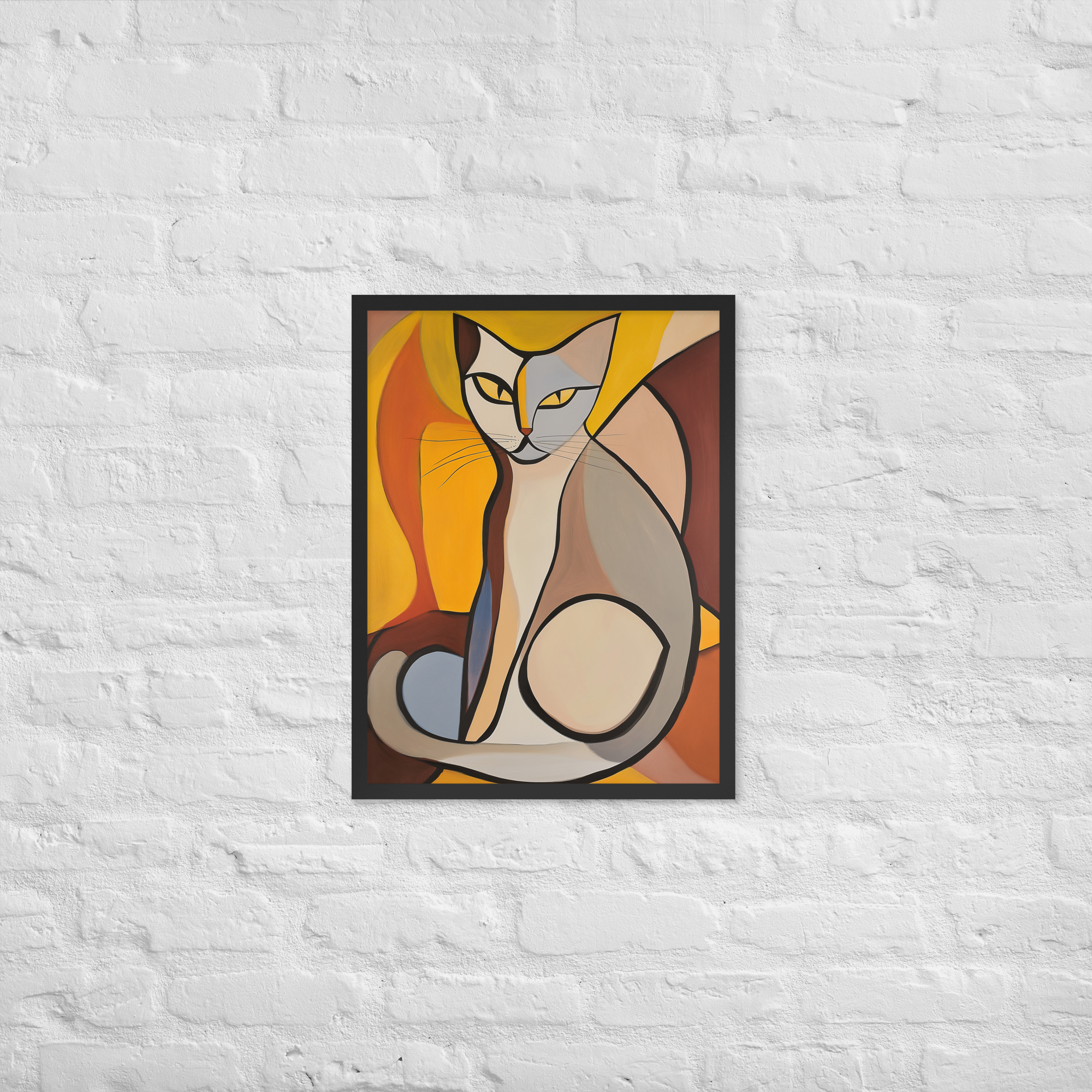 Cream Cubist Cat - Framed Giclee' - Image 2