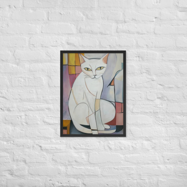 Alternative view of White Cubist Cat - Framed Giclee'