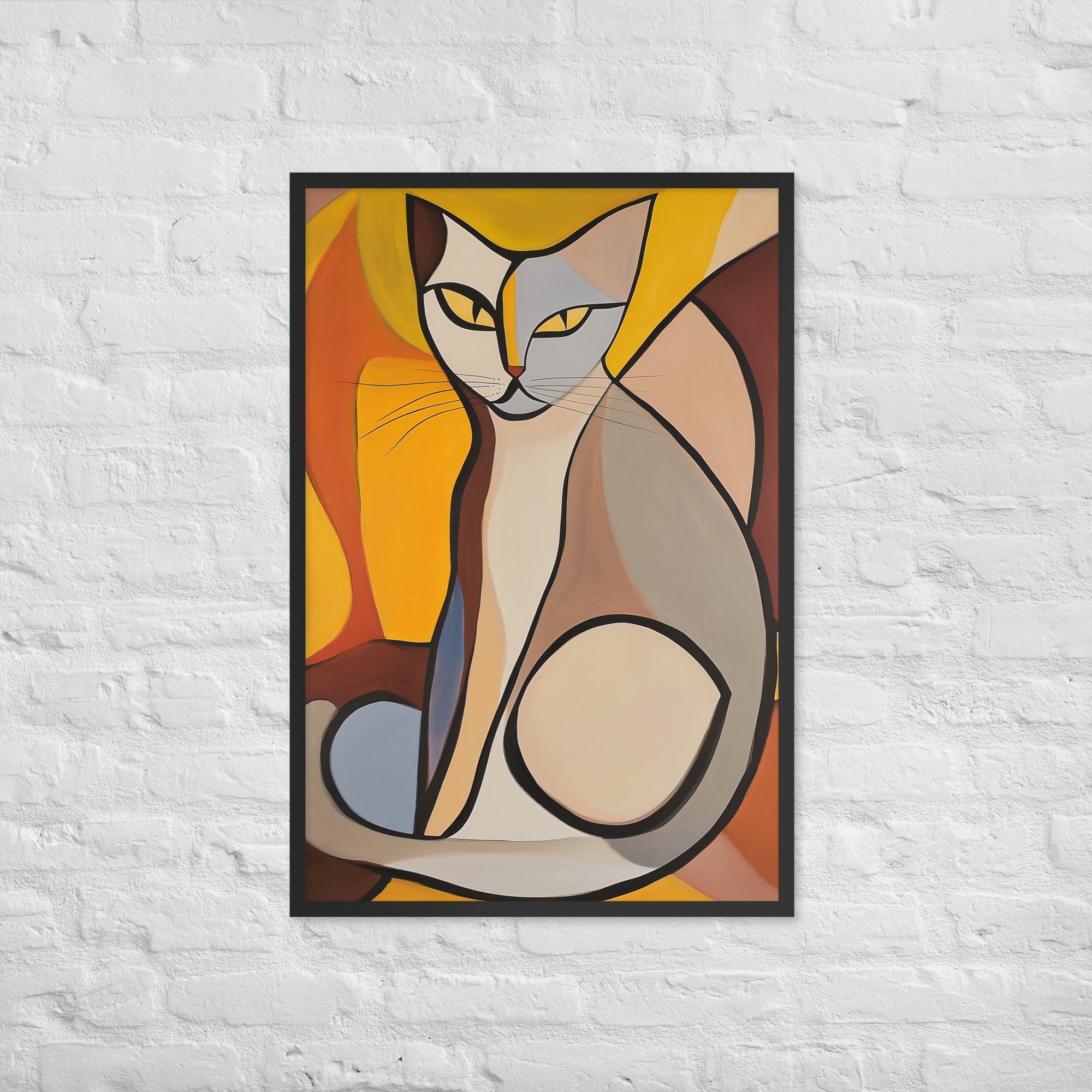 Cream Cubist Cat - Framed Giclee' - Image 3