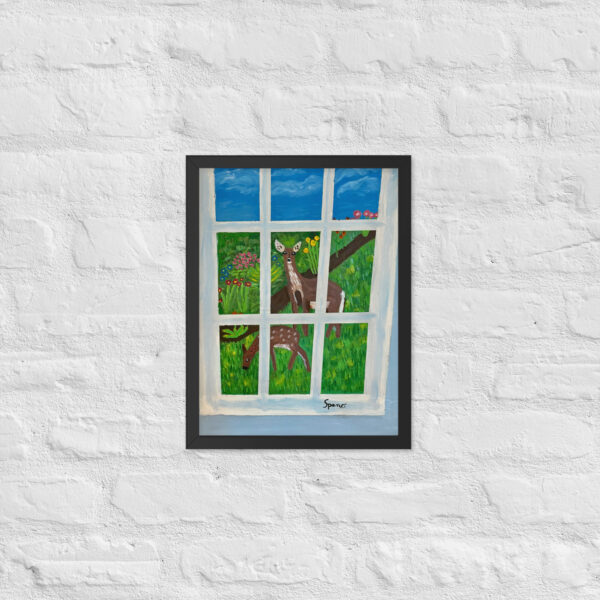 Deer through Window - Framed Giclee'