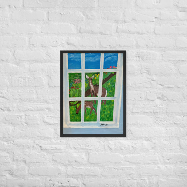 Alternative view of Deer through Window - Framed Giclee'